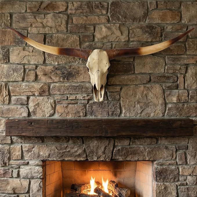 JUNTHORB 70in Longhorn Wall Decor, Extra Large Authentic Croissant，Cow Skull Wall Decor，cow horns, cow horn wall decoration, long horn skull，Handmade Farmhouse Decor (brown)