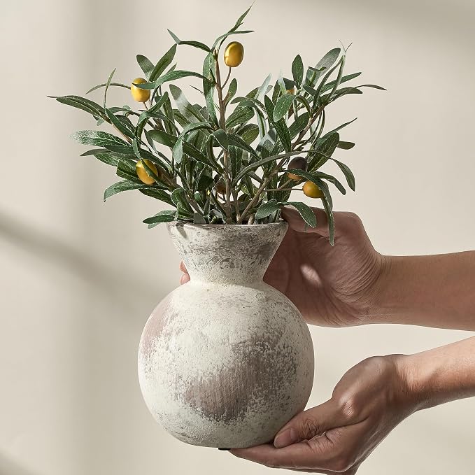 7" Ceramic Vase for Home Decor, Decorative Terracotta Farmhouse Rustic Vases for Living Room Kitchen Bedroom Bathroom Entryway Mantel Table, Pottery Vases for Pampas Grass Dried Fresh Flowers