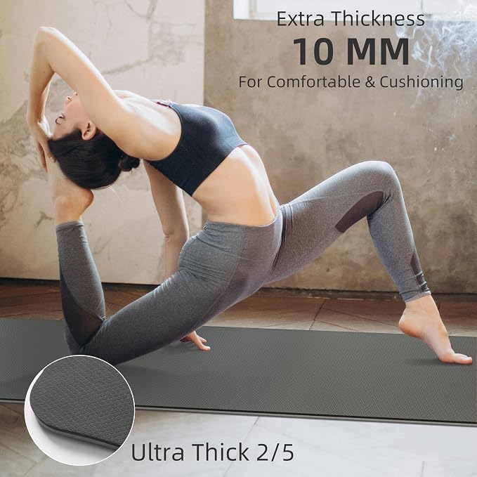 PAIDU Yoga Mat Non Slip Anti-tear,extra thick-2/5 inch（10MM）High Resiliency Professional POE Yoga Mats for Women Men Kids,72"x24"inch,Workout, Yoga, Pilates and Floor Exercise, with Carrier Strap