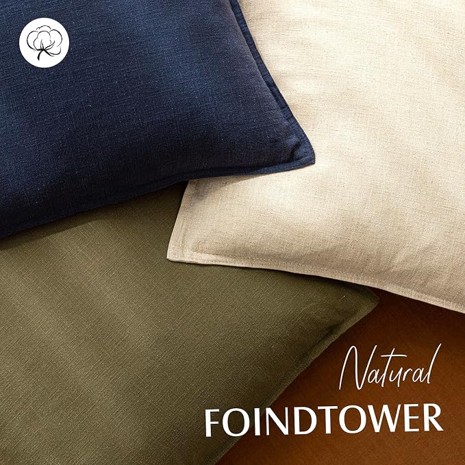 Foindtower Pack of 2, Decorative Linen Solid Throw Pillow Covers Soft Accent Square Cushion Case Boho Farmhouse Pillowcase for Chair Couch Sofa Bedroom Living Room Home Decor 24 x 24 Inch Navy Blue