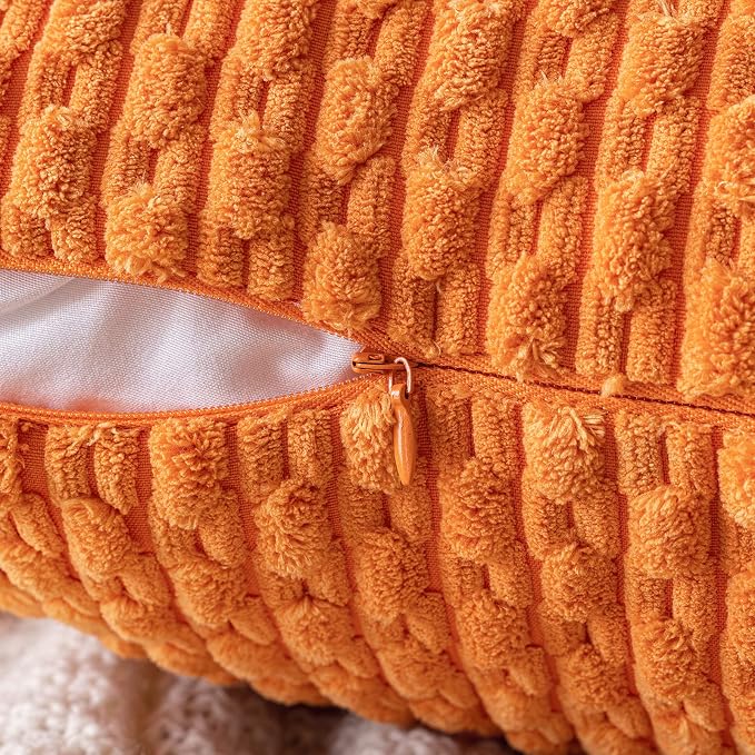 MIULEE Fall Decorative Throw Pillow Covers 20x20 Orange Textured Corduroy | Pack of 2 Striped Pillow Covers Modern Farmhouse Autumn Home Decor for Couch Bed Sofa Living Room