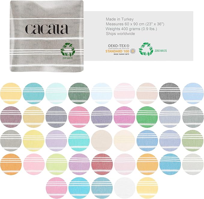 Cacala 100% Turkish Cotton Kitchen Tea Towels, Highly Absorbent Luxury Soft Quick Drying Dish Towel with Hanging Loop for Gym, Yoga, Bath, Sports, Cleaning and Kitchen (23 x 36)