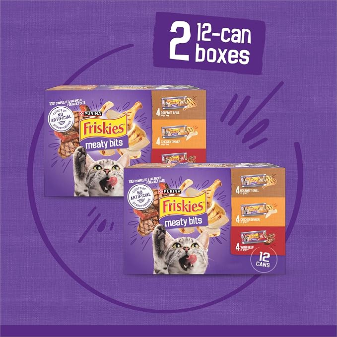 Purina Friskies Gravy Wet Cat Food Variety Pack, Meaty Bits - (2 Packs of 12) 5.5 oz. Cans