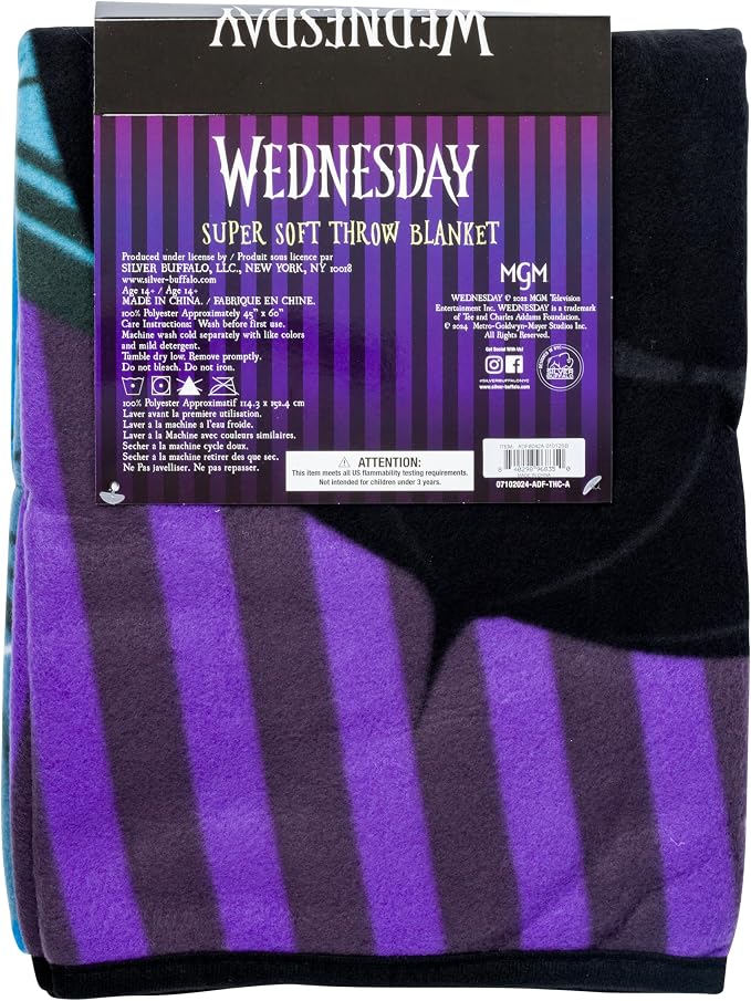 Silver Buffalo Wednesday Addams Family, Fleece Throw Blanket, 45x60in | Silhouette, Soft and Cozy, 180 GSM