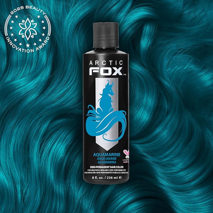 Arctic Fox Semi-Permanent Hair Dye, Aquamarine Blue, Vegan & Cruelty-Free, Conditioning Color, Ammonia-Free, Peroxide-Free, For All Hair Types, Vibrant Teal Tint, 8 Fl Oz (Pack of 2)