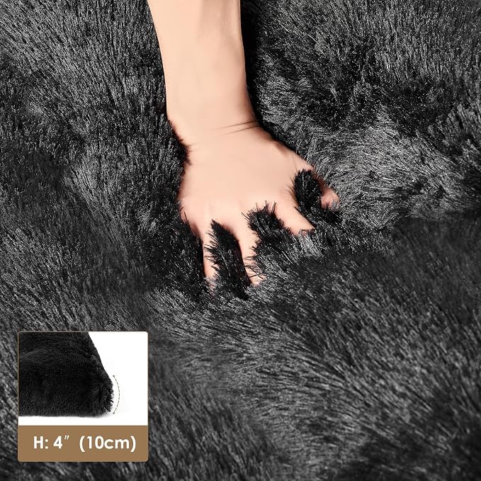 EHEYCIGA Fluffy Dog Crate Bed, Plush Extra Large Dog Pillow, Black | Xlarge Calming Anti Anxiety Plush Faux Fur Mat for Large size dogs, Washable Soft Warm Dog Pad with Non-Slip Bottom