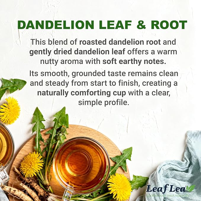 LeafLea Dandelion Root & Leaf Tea Bags, Gut Health Support, 160 Count | Natural Roasted Dandelion Herbal Blend, Te De Diente De Leon, Caffeine-Free, Vegan, Convenient 4 Pack
