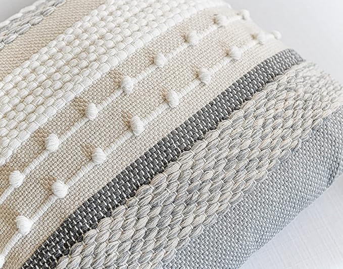 Gray Boho Throw Pillow Cover 18x18 Grey Decorative Accent Pillow for Couch Square Woven Textured Pillowcase Modern Farmhouse Pillow for Bed Bohemian Pillow Cover (Pack of 1)