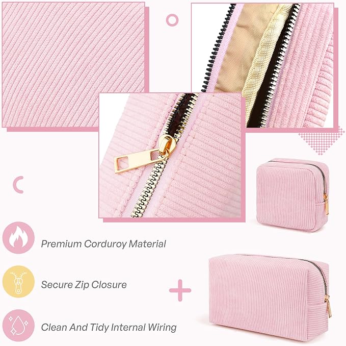Corduroy Sanitary Napkin Storage Bag 2 PCS Period Bags For Teen Girls, First Period Pad Pouches Tampon Holder for Purse with Zipper