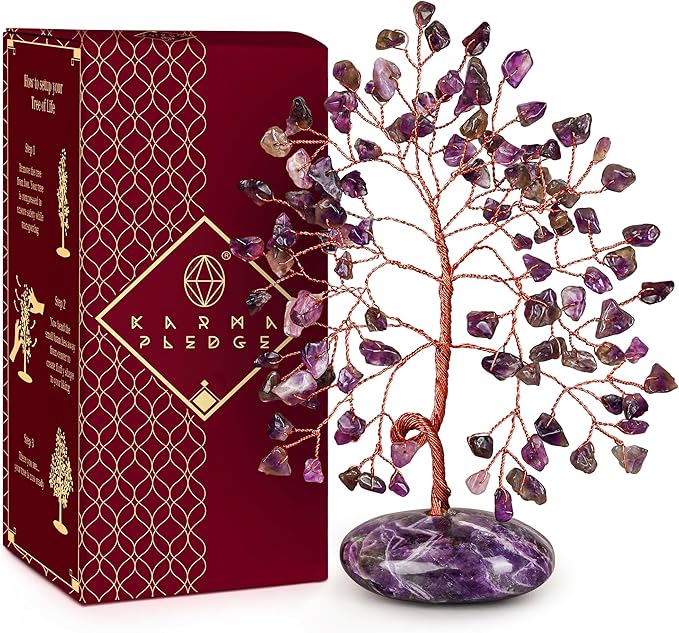 Amethyst Crystal Tree of Life Birthday Gifts for Women, Mom, Friends, Feng Shui Reiki Healing Chakra Tree for Positive Energy, Good Luck, Money, Handmade Aesthetic Home Office Desk Room Table Decor