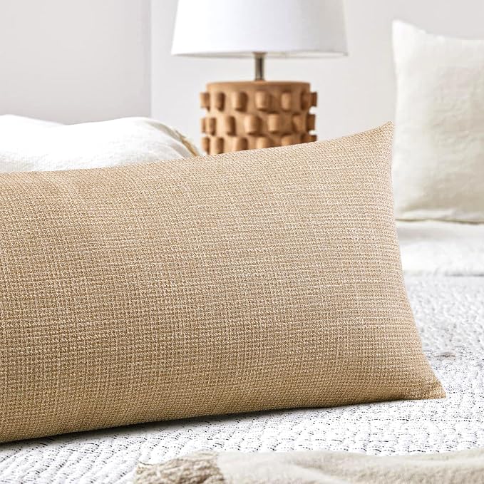 OTOSTAR Linen Throw Pillow Cover Set of 1 Decorative Long Lumbar Pillowcase Rectangle Cushion Cover 14x36 Inch for Home Decor Sofa Bedroom Car 35 x 90CM Light Brown