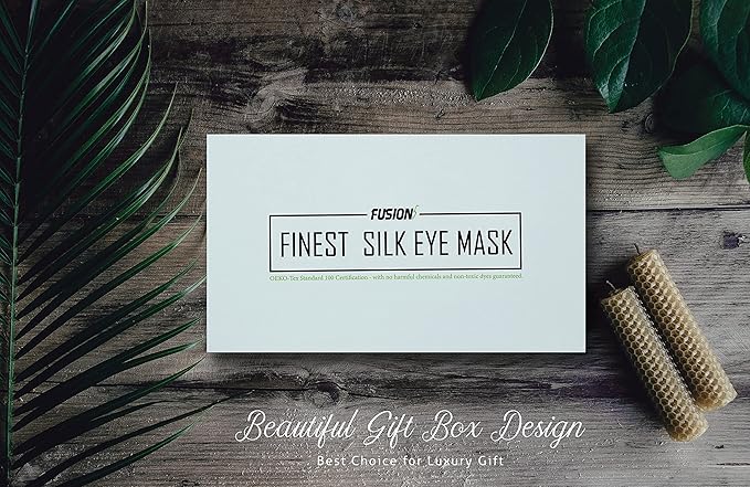 Fusion5 Silk Eye Mask with Elastic Band - 100% Pure Mulberry Sleep Mask - 25 Momme, Anti-Aging, Hypoallergenic, Blocks Light - Soft & Smooth Night Eye Cover for Sleeping & Travel with Box