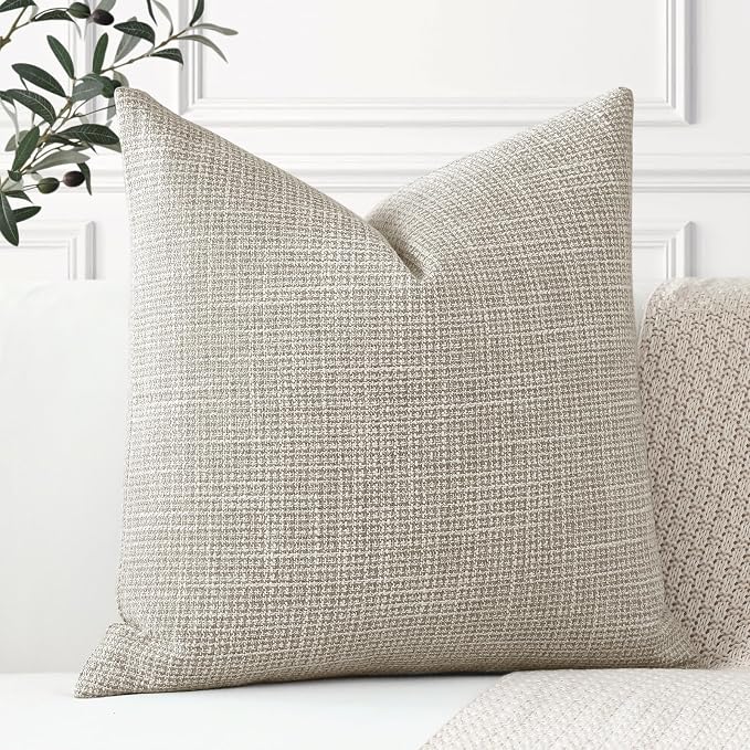 OTOSTAR Linen Throw Pillow Cover Set of 1 Decorative Square Pillowcases Cushion Covers 22x22 Inch for Home Decor Sofa Bedroom Car 55 x 55CM Khaki