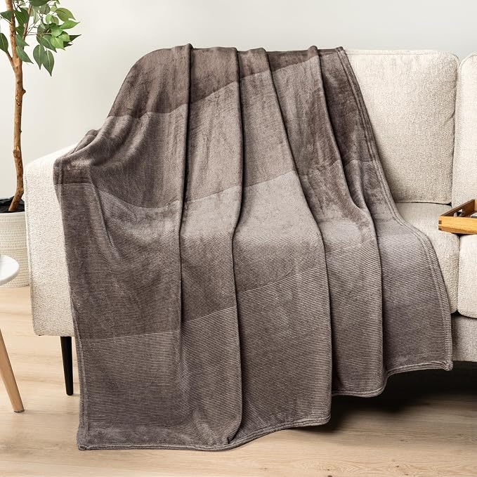 PAVILIA Taupe Ombre Fleece Throw Blanket for Couch Sofa Bed, 50x60 | Gradient, Soft Plush Flannel Fleece, Lightweight Accent Blanket, Warm All Season, Machine Washable, Cozy Decor Gift