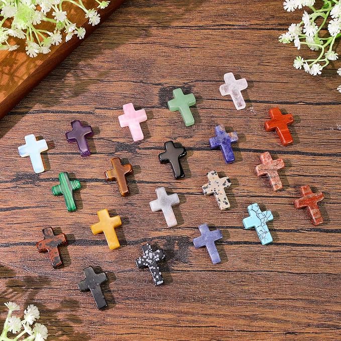 DUQGUHO Pocket Cross Mini Crystal Crosses Bulk 1 Inch Small Cross Shaped Crystals and Healing Stones Crystal Wall Decor Easter Decor 20PCS