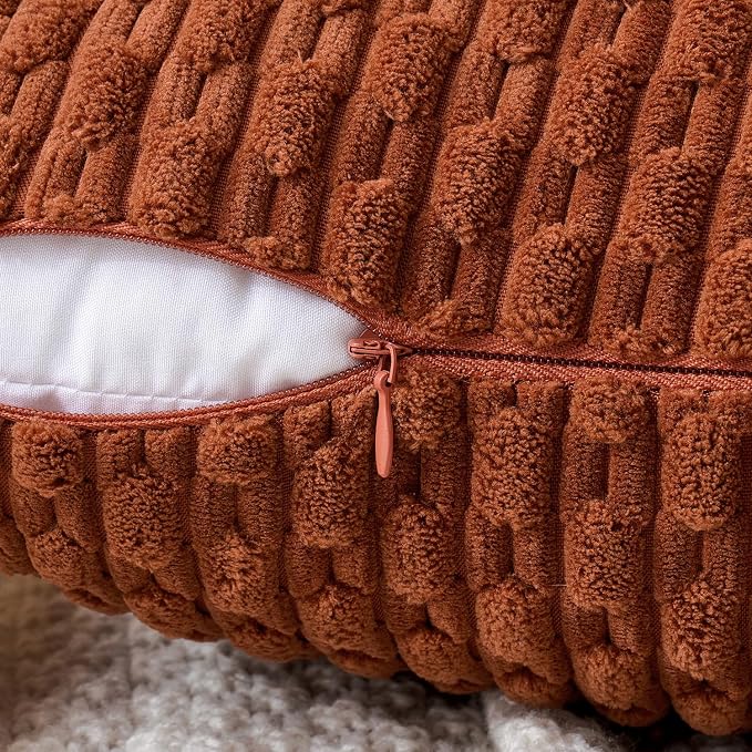 MIULEE Fall Decorative Throw Pillow Covers 16x16 Burnt Textured Corduroy | Terracotta Pack of 2 Striped Pillow Covers Modern Farmhouse Autumn Home Decor for Couch Bed Sofa Living Room