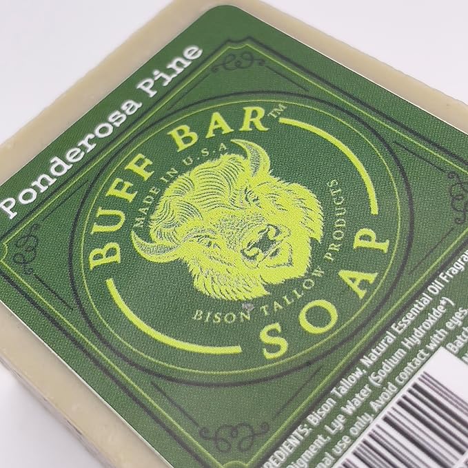 Big Crazy Buffalo Bison Tallow Buff Soap Bar, Ponderosa Pine, (2 pack) - Scents of Pine, Cypress & Cedar - Cleans, Moisturizes, Soothes, Hydrates - No Dyes, Chemicals, or Preservatives