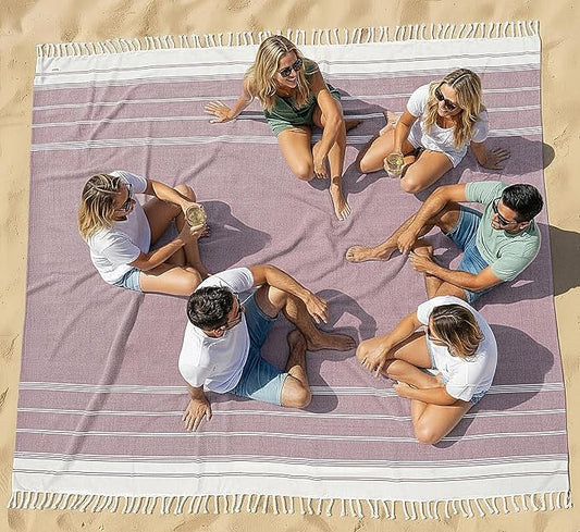 LANE LINEN Picnic Mat for Beach Vacation Essentials - Large Outdoor Blanket,Quick Dry and Pre-Washed, Soft Comfort, Perfect for Family Vacations, Park Relaxation, Sand Lounge – Wistful Mauve