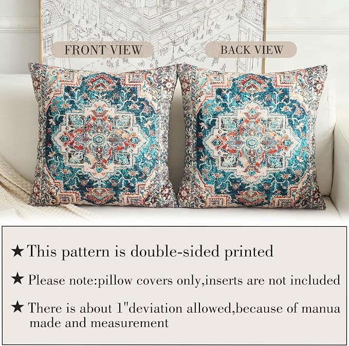 Boho Throw Pillow Covers 24x24 inch Set of 2,Boho Vintage Carpet Pattern Antique Ethnic Decor Double Sided Pattern Cushion Cover Soft Pillow Case Living Sofa Room Bed Square Pillow Cover