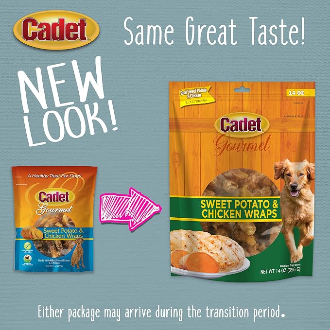 Cadet Gourmet Sweet Potato & Chicken Wrapped Biscuits Dog Treats, 14 oz | Real sweet potato & chicken, dog treats wraps, crunchy healthy dog treats, great for training, for small & large breeds