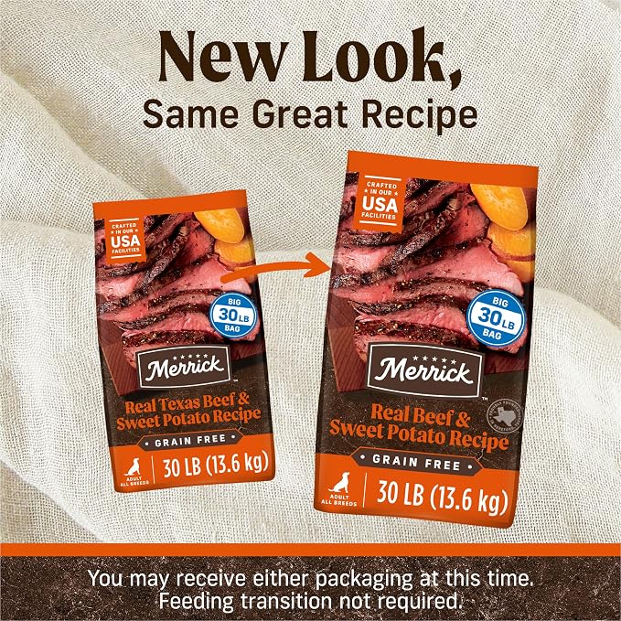 Merrick Premium Grain Free Dry Adult Dog Food, Wholesome And Natural Kibble, Real Texas Beef And Sweet Potato - 30.0 lb. Bag