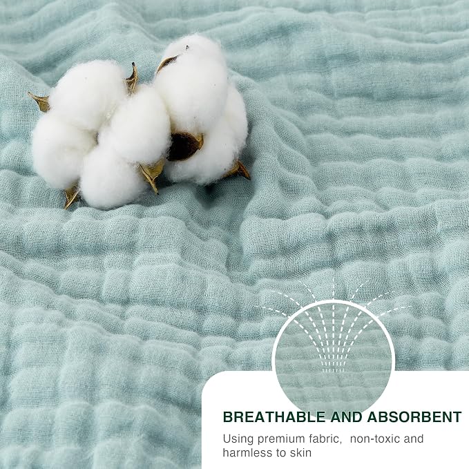 Love's cabin 100% Cotton Muslin Blanket, 6 Layer Lightweight Breathable Gauze Queen Size Blanket 90 x 90 Inches, Soft All Season Blanket for Bed, Cyan