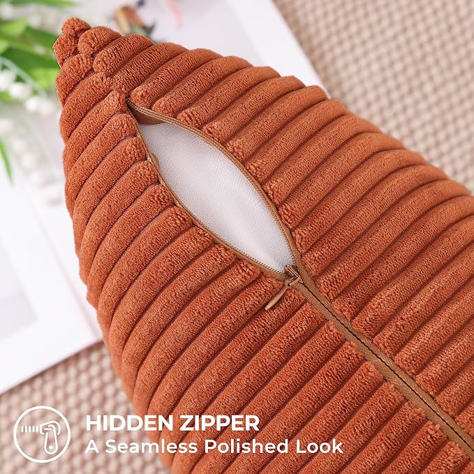 Mecatny Corduroy Fall Decorative Throw Pillow Covers 24x24 Set of 2 Rust | Soft Striped Texture, Hidden Zipper Design, Neutral Boho Square Pillow Cases for Sofa Couch Living Room Bedroom, Home Décor
