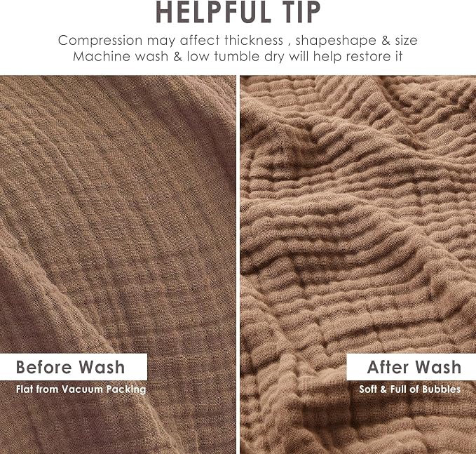 EMME Muslin Blankets for Adults Throw Blanket for Couch Breathable Gauze Soft Lightweight Airy Brown King 108" x 90"