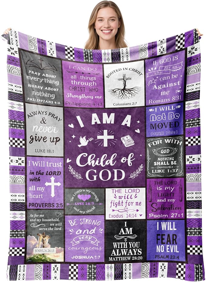 Christian Gifts for Women, Birthday Gift for Women, I Am a Child of God Blanket, Inspirational Gifts for Christians Sister, Friend, Daughter, Mom, Baptism Gifts for Girl Throw Blanket 80''x60'' Purple