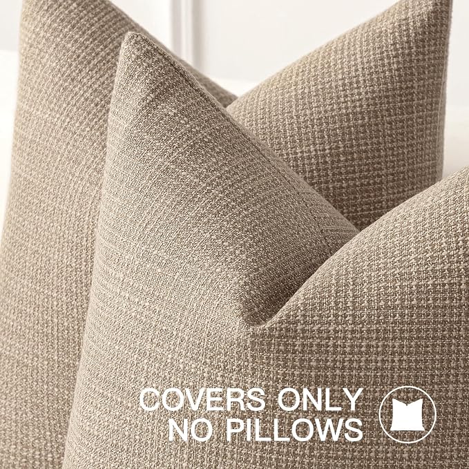 OTOSTAR Linen Throw Pillow Cover Set of 1 Decorative Square Pillowcases Cushion Covers 16x16 Inch for Home Decor Sofa Bedroom Car 40 x 40CM Light Coffee