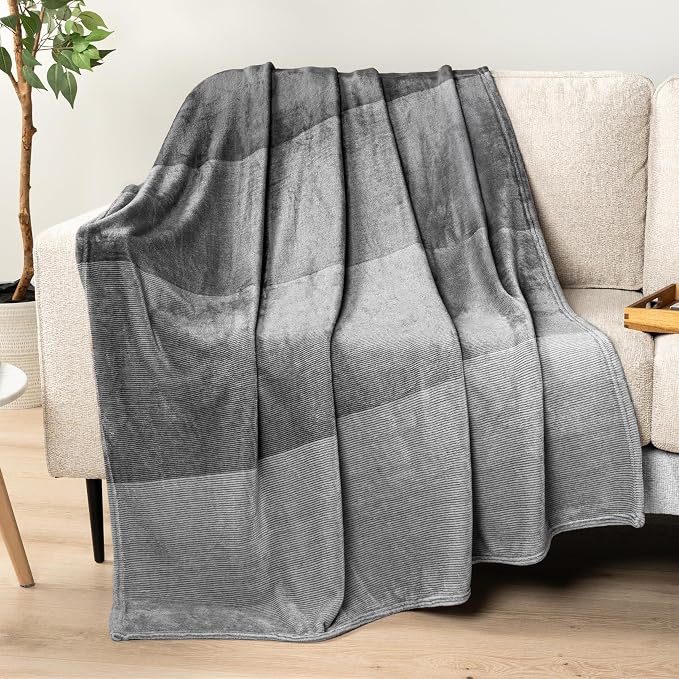 PAVILIA Gray Ombre Fleece Throw Blanket for Couch Sofa Bed, 60x80 Twin | Gradient, Soft Plush Flannel Fleece, Lightweight Accent Blanket, Warm All Season, Machine Washable, Cozy Decor Gift