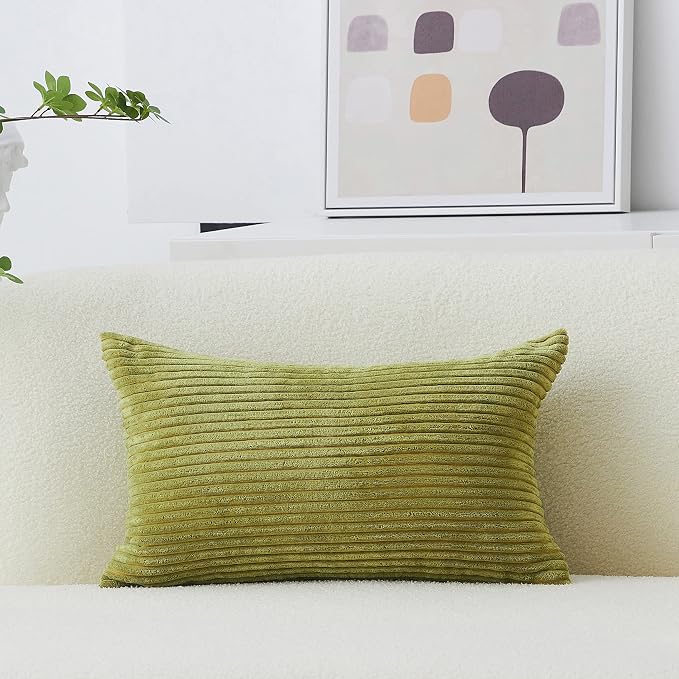 Home Brilliant Rectangle Pillow Cover 12x20 Striped Corduroy Solid Cushion Cover Throw Oblong Pillow Case for Sofa Kids Toddler Summer Decor, 12 x 20, Grass Green