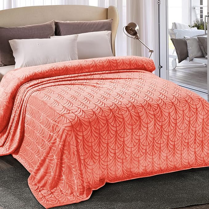 Whale Flotilla Soft Flannel Fleece Twin Size Blanket for Bed, Coral | Cozy Lightweight Breathable Coverlet, Plush Fluffy Bedspread, Vintage Pattern Decorative Blanket for Dorm, All Season 60"x80"