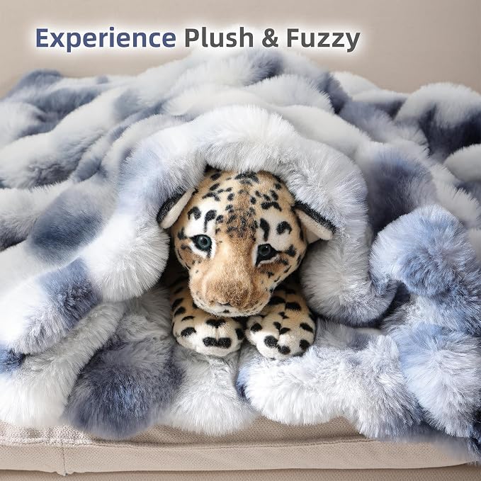 Faux Fur Throw for Couch - Tie-dye Blue Bubble Blanket 60"x80" | Fluffy Plush Fuzzy Throw for Sofa & Bed, Super Soft Cozy Comfrt Blanket, Luxury Aesthetic Blue Decor Gift for Women