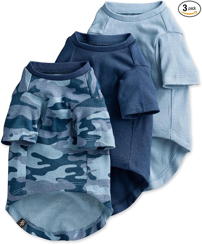Pet Passion Toby II Dog T-Shirt, 3 Pack, Navy Camo, Large | GOTS-certified organic cotton short-sleeve tee. Breathable, soft & sustainable for everyday wear.