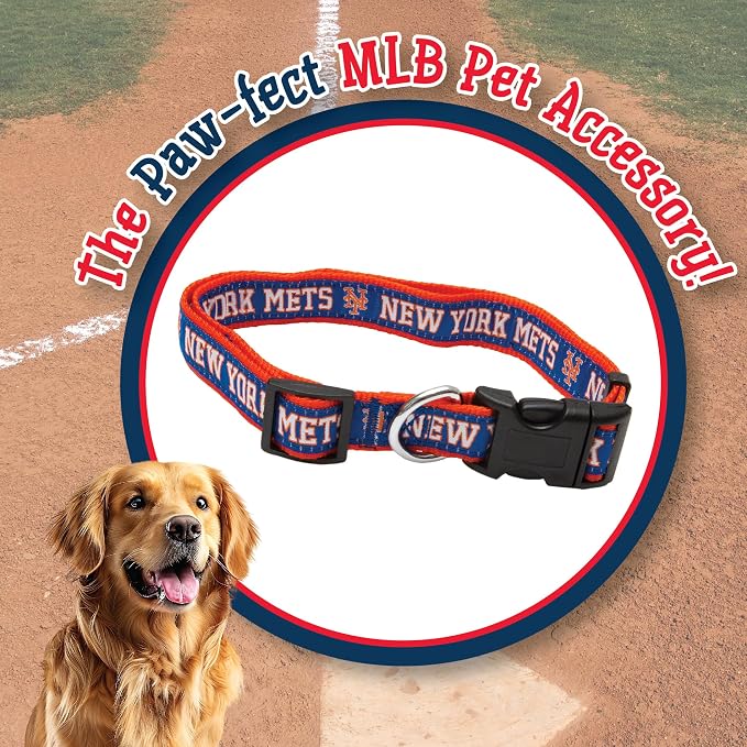 MLB New York Mets Licensed PET COLLAR- Heavy-Duty, Strong, and Durable Dog Collar. Available in 29 Baseball Teams and 4 Sizes