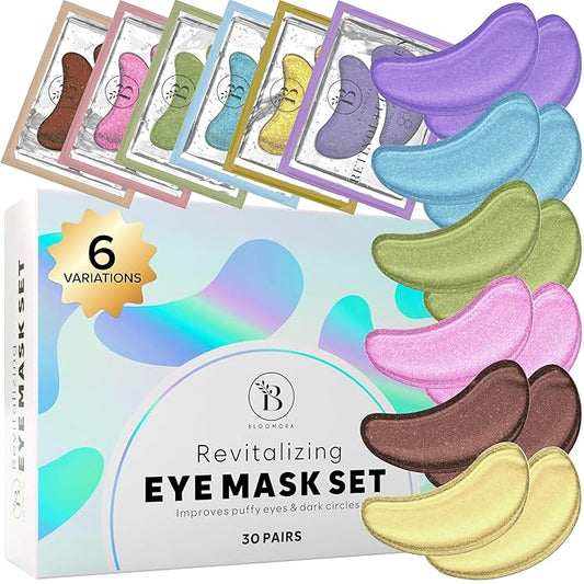 BLOOMORA Variety Under Eye Patches (30 Pairs) - Dark Circles & Puffy Eyes Care - Eye Care Mask for Refreshment - 6 Varieties