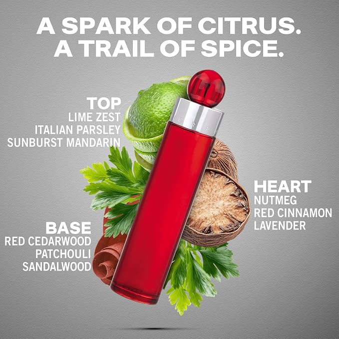 Perry Ellis 360° Red Eau De Toilette Spray for Men - Mens Cologne, Long Lasting Perfume, EDT, Fragrance with Notes of Clove, Cinnamon & Patchouli - 3.4 fl oz (100 mL)