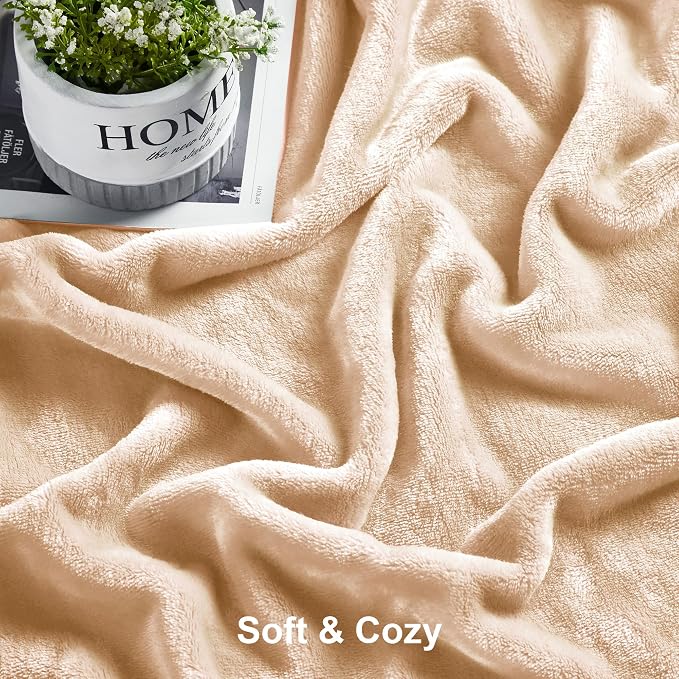 DREAMNINE Super Soft Fuzzy Fleece Throw Blanket for Couch Sofa 50" x 60", Decorative Solid Lightweight Velvet Blanket for Chair, Cozy Accent Shaggy Micro Plush Flannel Blankets for Bedroom Dorm, Beige