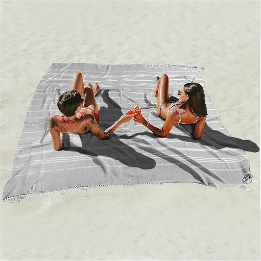 Antfuny Turkish Beach Towel Jumbo Extra Large XL XXL Big Oversized Giant Huge Thin Outdoor Picnic Accessories Airplane Travel Essentials Camping Gears Must Haves Yard Yoga Mat Grey