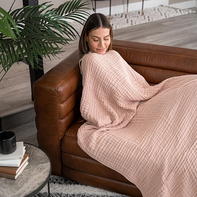 Comfy Cubs Adult Muslin Blanket 90x66” Twin Swaddle Blankets, Blush | 6 Layer Soft, Breathable & Lightweight Muslin Adult Blanket - Machine Washable & Designed in the US Bedding for All Seasons