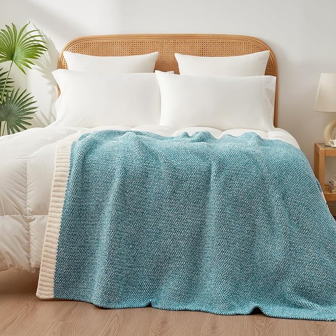 Snuggle Sac Super Soft & Reversible Heather Teal Blue Throw - Oversized Cozy Knit Blanket for Bed, Sofa, Living Room, Twin Size (60x80 Inches)