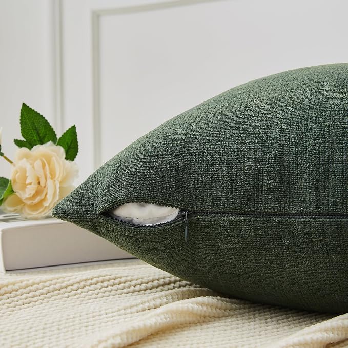 GAWAMAY Decorative Chenille Throw Pillow Covers 26"x26" Inch Pack of 2, Soft Square Couch Pillow Cover for Sofa Cushion Living Room Bedroom Solid Oversized Pillowcases Dark Green 66x66cm (NO Insets)