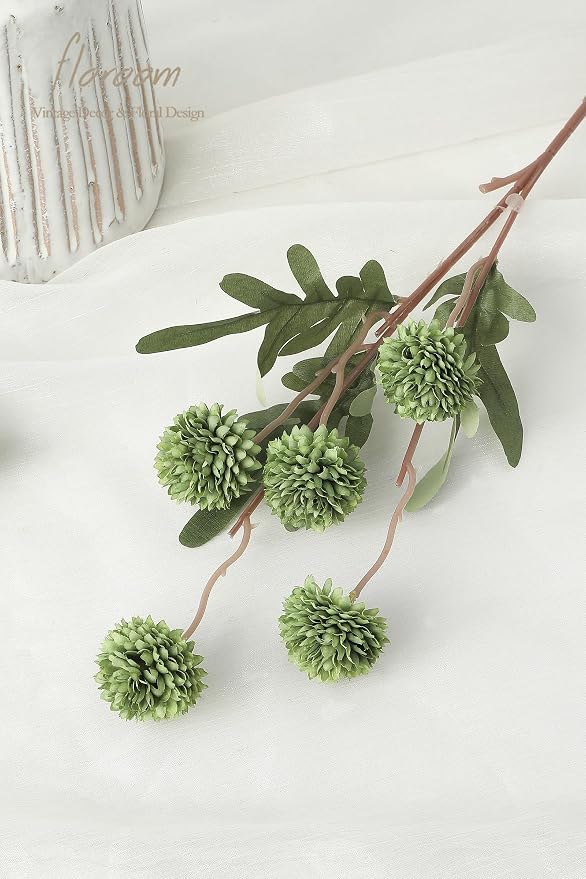 5pcs Olive Green Faux Silk Mums Artificial Flowers, Bulk Fake Small Mini Chrysanthemums with Stems for DIY Wedding Centerpieces Floral Arrangements Vase Fillers Home Decorations