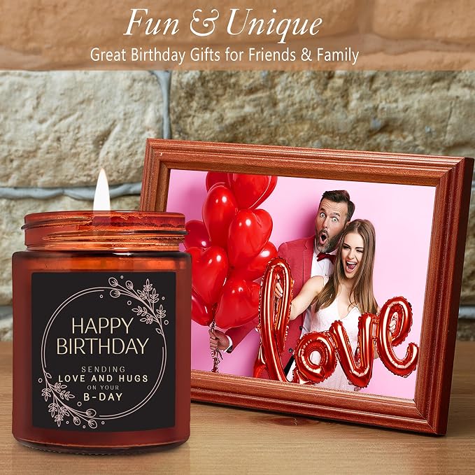 Birthday Gifts for Women Men - Sending Love Hugs Bday Candle for Her Him - 16th18th 21st 30th 40th 50th Happy Birthday Candle Gift for Sister Mom Wife Friends - Jasmine Relaxing Soy Spa Candle