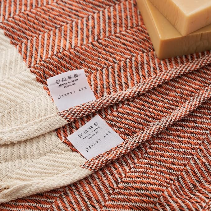 BAY LAUREL Turkish Hand Towel – Pack of 2 | Soft & Absorbent Decorative Towels for Bathroom, Hand, Face, Hair, Gym, Yoga, SPA, Kitchen & Tea | Boho Decor (Orange, Herringbone 15x26 Inches (Set of 2)