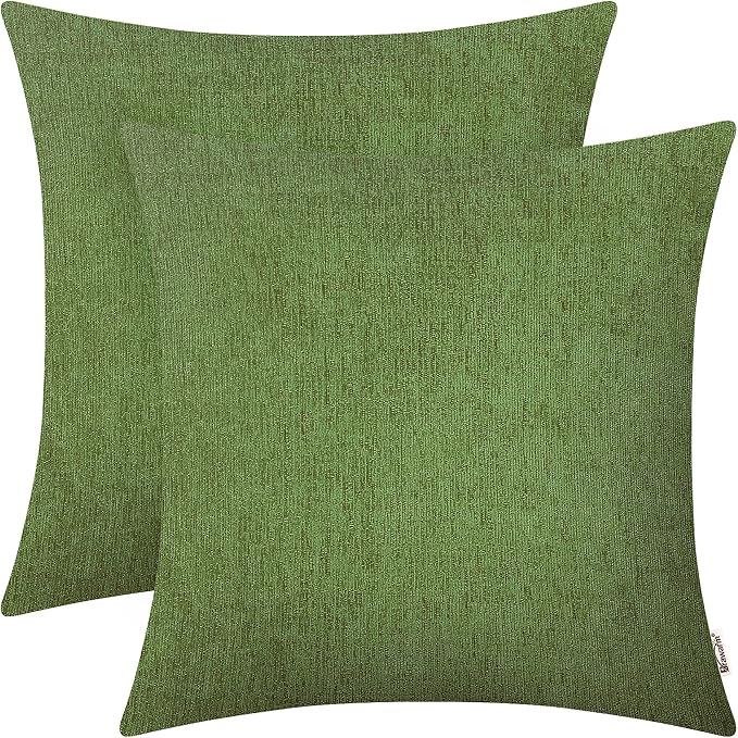 BRAWARM Throw Pillow Covers 18x18 Inches - Forest Green Chenille Pillow Covers Pack of 2, Solid Dyed Soft Chenille Pillow Cases for Couch Sofa Bed Home Decoration