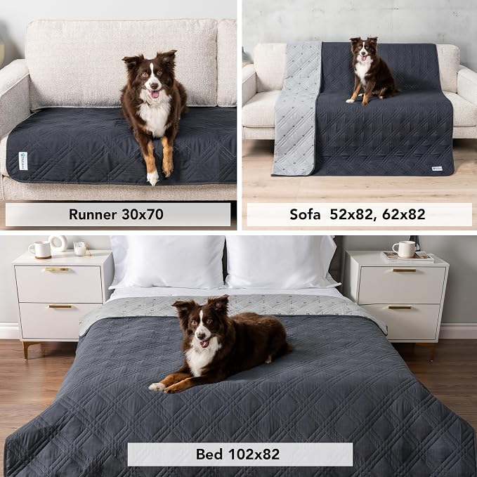 PetAmi Waterproof Couch Cover for Dog Non-Slip Bed Sofa Blanket, 68x82 Gray | Leakproof Furniture Protector for Pet Cat, Machine Washable Pee Proof Mat for Chair Car Seat, Durable & Anti Slip Backing