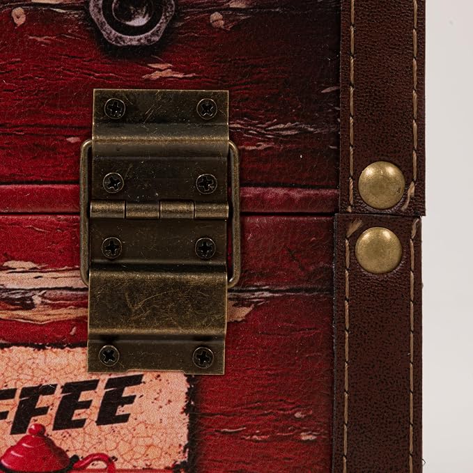 Household Essentials Medium Decorative Storage Trunk Faux Decoupage with Leather and Metal Accents, Antique Brown