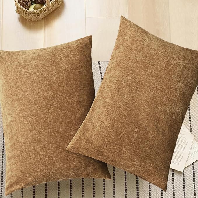 CaliTime Decorative Throw Pillow Covers 26 X 20 Inches Apricot Brown | Pack of 2, Cozy Chenille Cushion Cases for Sofa Bed Living Room Farmhouse Home